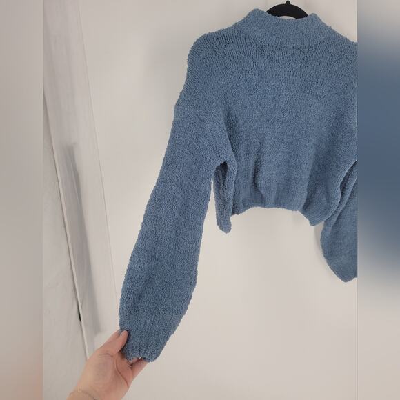 Superdown Blue Fuzzy Gia Cropped Long Sleeve Sweater S - Picture 5 of 9